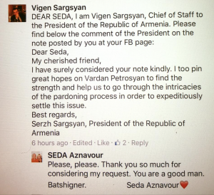 Serzh Sargsyan’s Cryptic Answer to Seda Aznavour