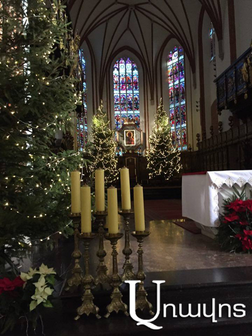Decorated Christmas trees in Catholic churches in Poland