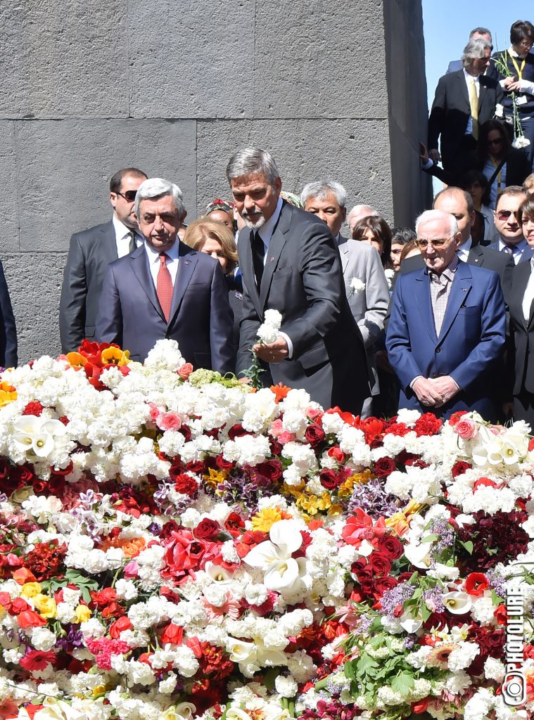 Clooney Joins Sarkisian, Aznavour at Genocide Memorial in Yerevan
