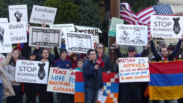#StopAliyev Protest at Azerbaijani Embassy Demands End to Attacks on Nagorno Karabakh
