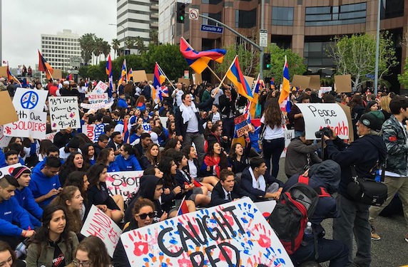 Over 3,500 Protest Karabakh Attacks in LA, Staging Spontaneous Sit-In