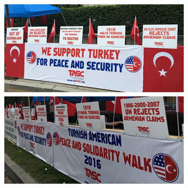 Banners denying the Armenian Genocide placed in front of Turkish embassy in Washington DC