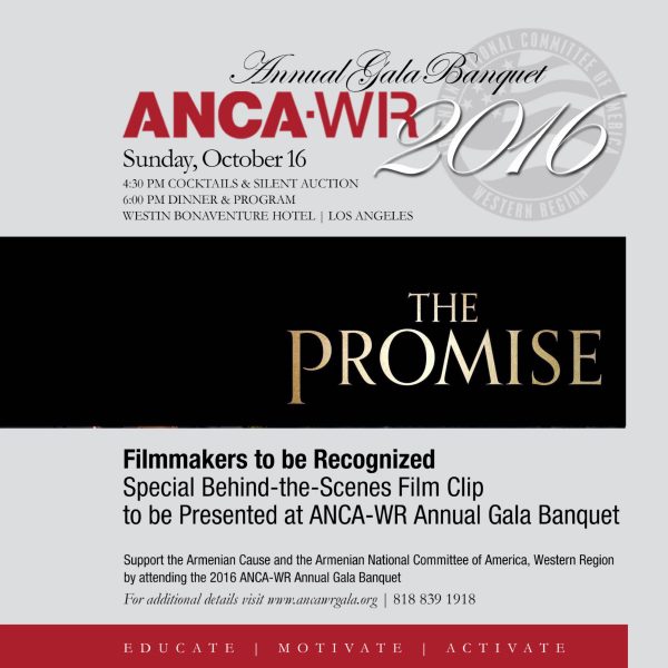 “The Promise” Filmmakers to be Recognized and Special Behind-the-Scenes Film Clip to be Presented at ANCA-WR Annual Gala Banquet