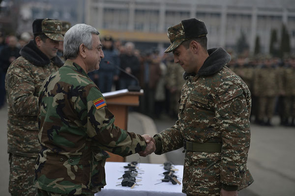 In Stepanakert the President of Armenia commended a group of best servicemen and freedom fighters
