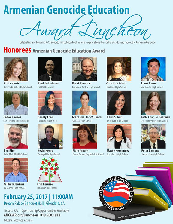 17 educators to be hnored with Armenian Genocide Education Award