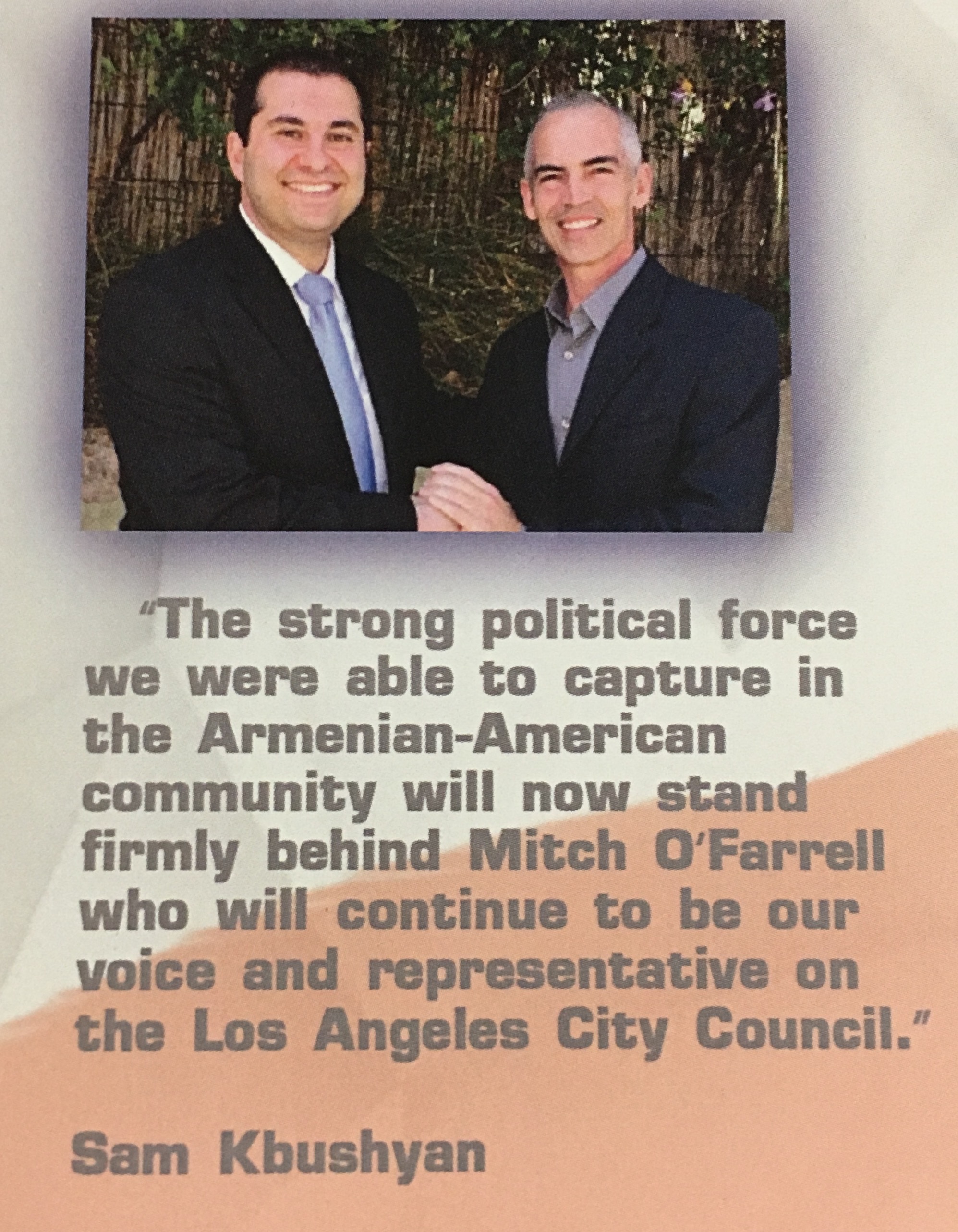 Strong Armenian Support in 2013 Powered Councilman O’Farrell’s Re-Election in 2017, Says Sam Kbushyan