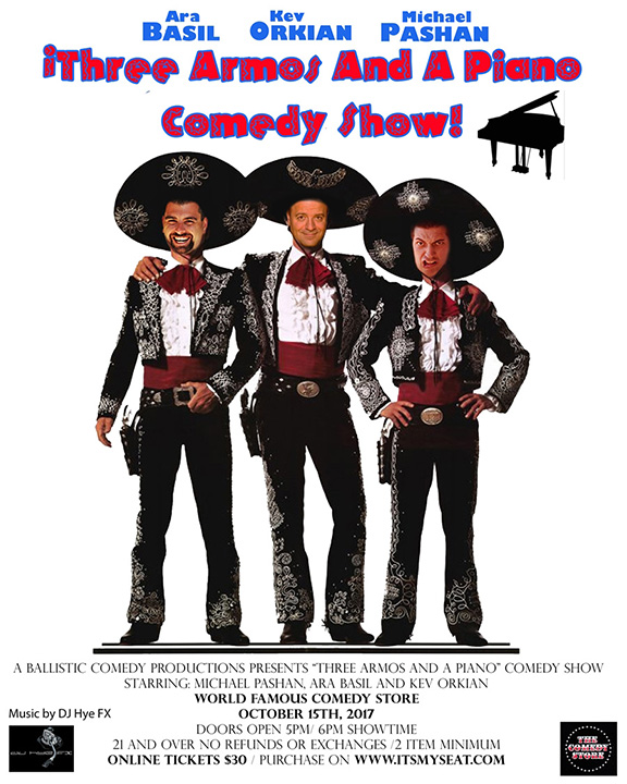 Ballistic Comedy Productions to Present ‘The Three Armos and a Piano Comedy Show’