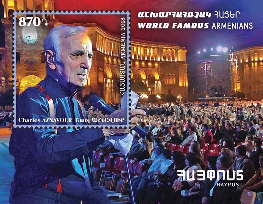 New souvenir sheet with one stamp dedicated to theme ‘World famous Armenians: Charles Aznavour’