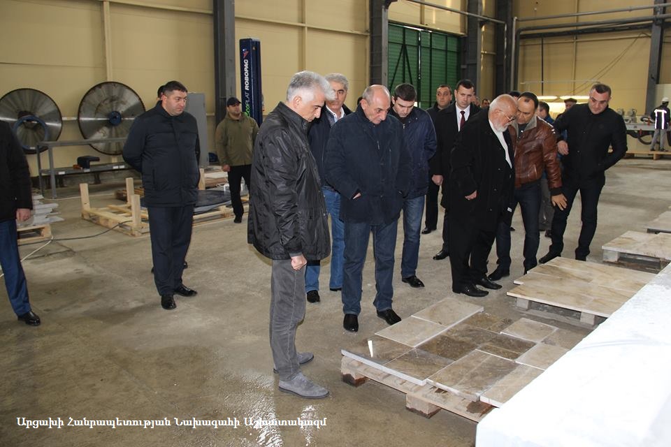Bako Sahakyan was present at eremony of opening new stone processing plant