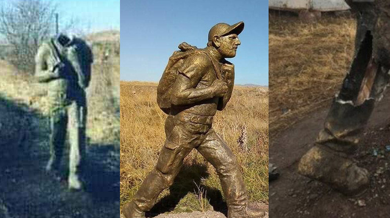 Pashinyan’s statue damaged on Gyumri-Yerevan highway