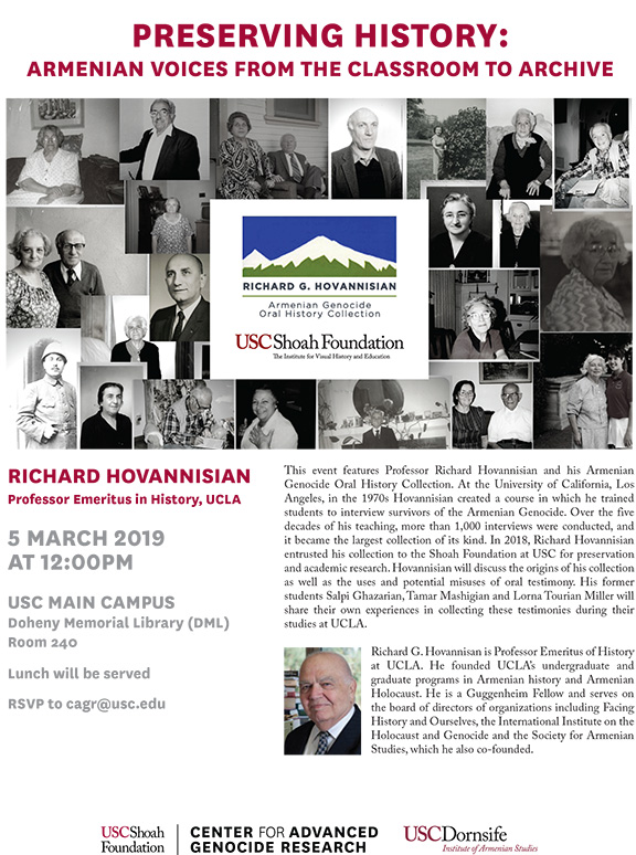 Prof. Hovannisian to Speak About Armenian Genocide Oral History Collection