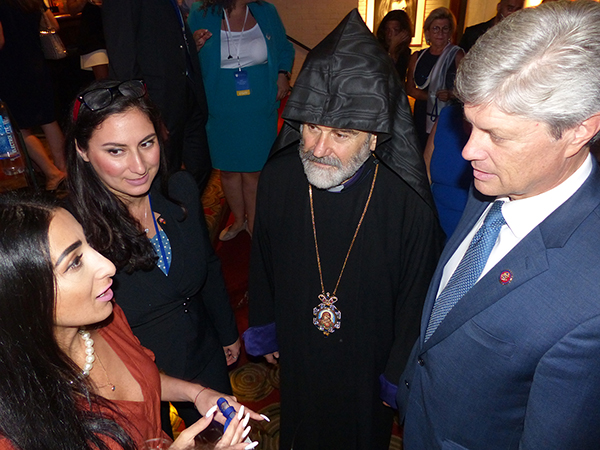 Rep. Jeff Fortenberry (R-NE) chatting with His Eminence Archbishop Anoushavan Tanielian, ANCA Idaho Chair Liyah Babayan and ANCA Government Affairs Director Tereza Yerimyan.