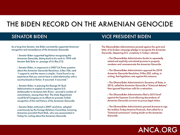 Joe Biden calls for reaffirmation of U.S. record on the Armenian Genocide