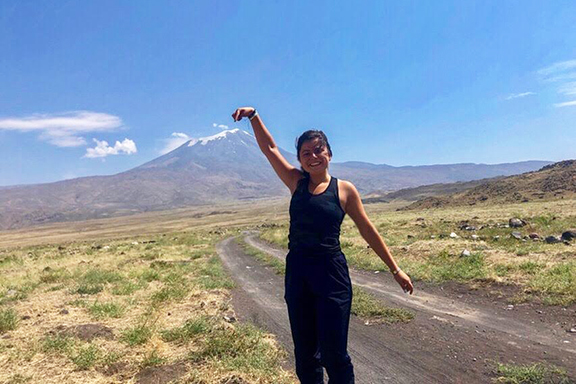 Meghri Dervartanian at the base of Mt. Ararat