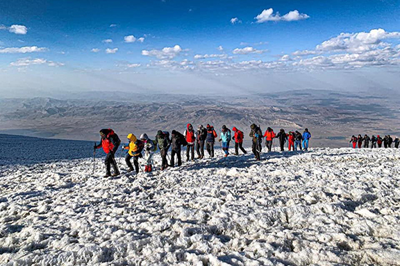The climbers making their way to Mt. Ararat’s peak