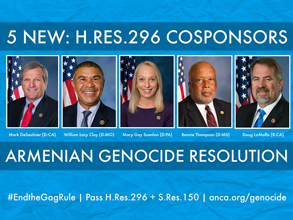 5 of 11 new cosponsors of the Armenian Genocide Resolution (H.Res.296) who shared their support on October 23, 2019.