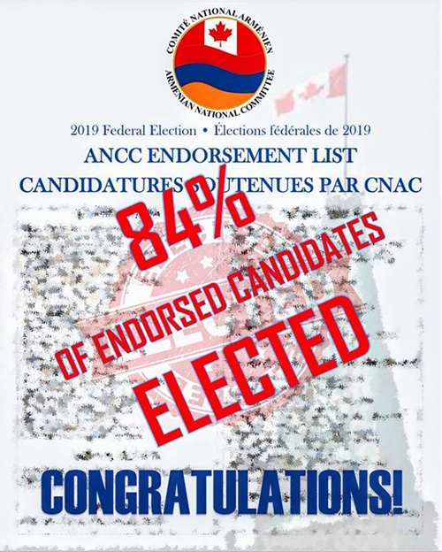 84% of ANCC endorsed candidates elected at Canadian Federal Election