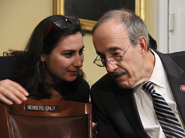 Chairman Eliot Engel (D-NY) speaking with ANCA Government Affairs Director Tereza Yerimyan following testimony before the House Rules Committee on H.Res.296.
