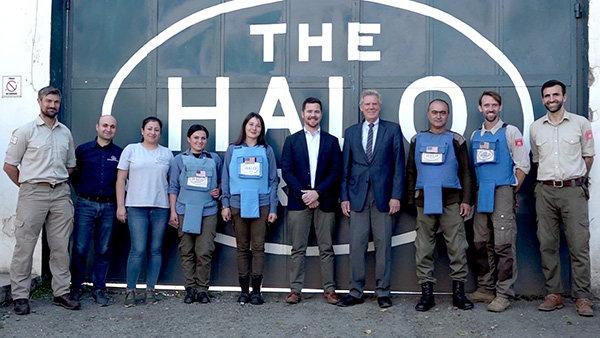 Congressman Frank Pallone and Congressional staff member James Johnson with a portion of the dedicated Artsakh de-mining team at The HALO Trust in Stepanakert.