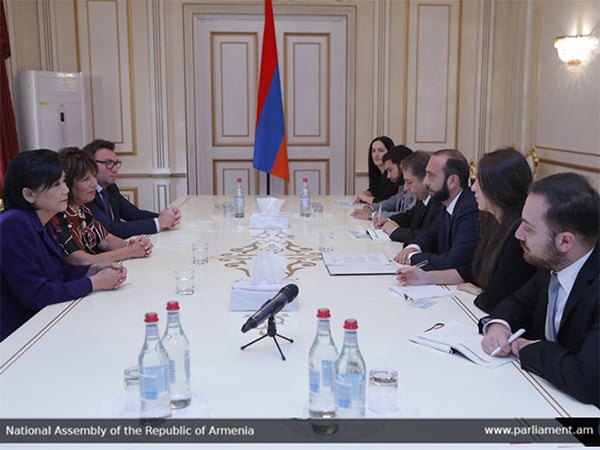 Congressional Armenian Caucus Co-Chair Jackie Kanchelian Speier (D-CA) and Rep. Judy Chu meeting with Armenia National Assembly President Ararat Mirzoyan, who thanked the Members of Congress for their leadership in securing an additional $40 million in aid to Armenia through the passage of the Speier Amendment.