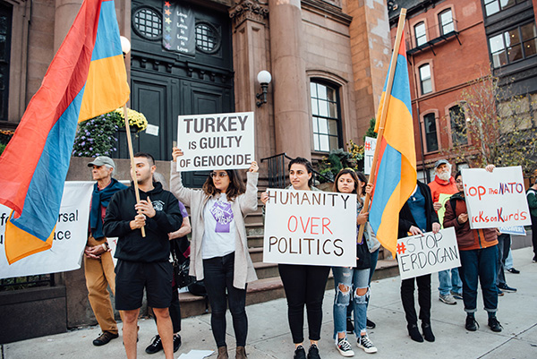 AYF Greater Boston “Nejdeh” Chapter members pictured during the pro-Kurdish rally, October 15, 2019 (Photo: Knar Bedian)
