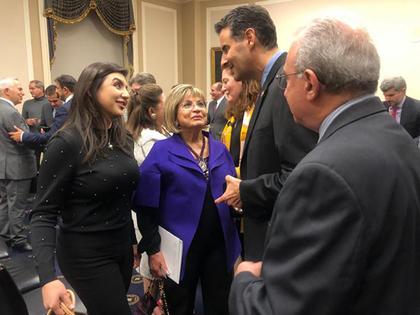 Armenian Assembly of America Congressional Relations Director Mariam Khaloyan, Board Member Annie Simonian Totah, and Armenian National Institute Director Dr. Rouben Adalian speaking with Congressman John Sarbanes