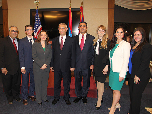 Artsakh Foreign Minister Massis Mayilian with ANCA Executive Directors Aram Hamparian, ANC NJ advocate Vano Arouch, ANCA National Board Member Ani Tchaghlasian,  Ambassador and Mrs. Varuzhan Nersesyan, ANCA Government Affairs Director Tereza Yerimyan, and ANC NJ advocate Nairi Diratsouian.