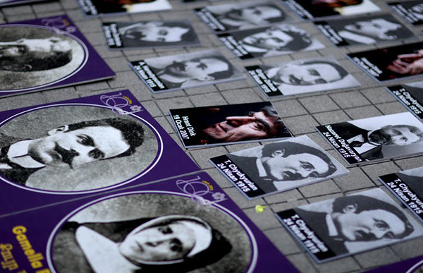 Pictures of victims of the mass killings of Armenians on display at a memorial in Instanbul in 2017. Sedat Suna/EPA
