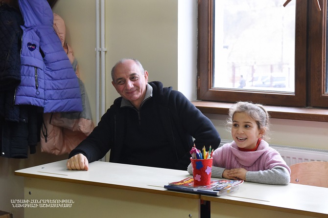 During the visit to the Martakert region the Bako Sahakyan attended the schools of Talish, Mets Shen and Mataghis