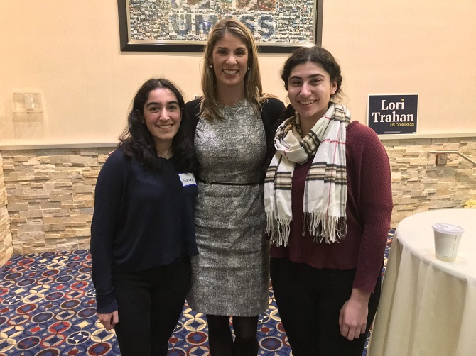 Middlesex AYF Members Narineh Gevorkian and Araz Dulgarian with Congresswoman Trahan