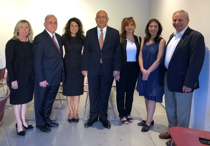 Dr. Adalian with YMCA of Glendale Board Members Nora Yacoubian (3rd from left) and Lucy Varpetian, Esq. (2nd from right), special guests and exhibit co-sponsors