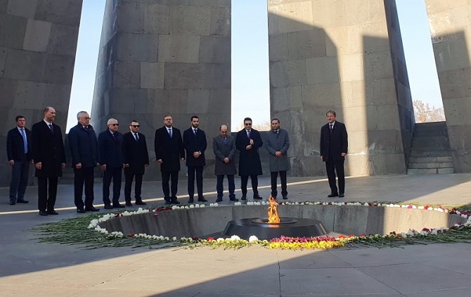 The Armenian and Russian parliamentarians laid flowers at the eternal fire immortalizing the memory of the Armenian Genocide victims