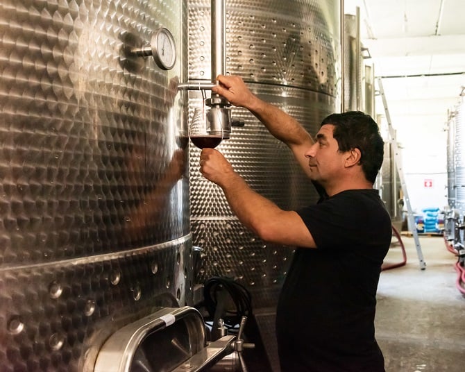 WineWorks’ chief winemaker, Arman Manoukian, pours us fresh glasses of wine (Photo: Kristin Cass)