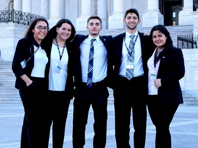 The New Jersey contingent participating in ANCA Rising Leaders 2019 program. From l to r: Karnie Dishoyan, Nairi Diratsouian, Vano Arouch, Shant Keshishian, and the author, Roubina Bozoian.