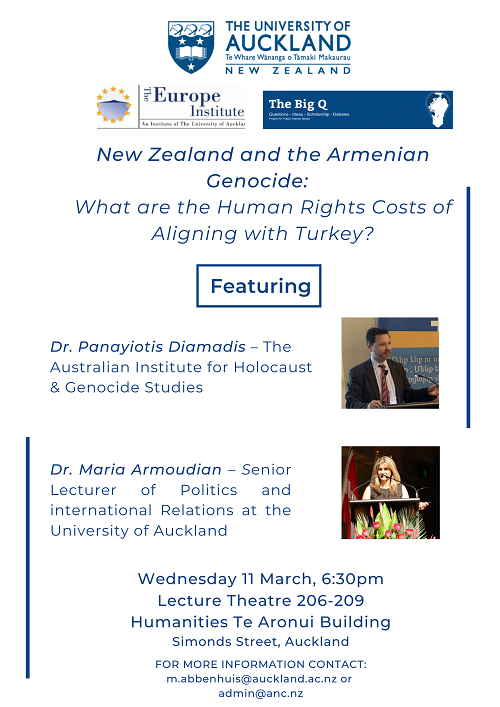 ANC-NZ: Dr. Panayiots Diamadis and Dr. Maria Armoudian to talk Armenian Genocide at University of Auckland