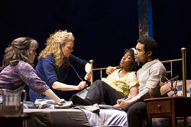 Grace Experience, Ellen McLaughlin, Monique Robinson and Ryan George in MIDWIVES by Chris Bohjalian, Jan. 21 – Feb. 16 at George Street Playhouse. (Photo: T. Charles Erickson)