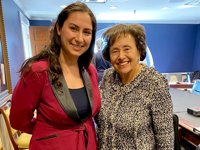 House Appropriations Committee Chair Nita Lowey (D-NY) with ANCA Government Affairs Tereza Yerimyan following the Congressional Testimony regarding FY2021 foreign aid priorities