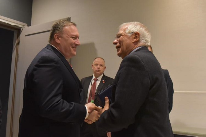 Josep Borrell and Mike Pompeo, during the Berlin Conference on Libya last 19 January.