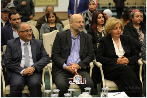 L-R: Minister of Culture Dr. Bassem Al-Toueysi, Prime Minister Dr. Omar Al-Razzaz  & Al-Shareefa Hind Bin Nasser