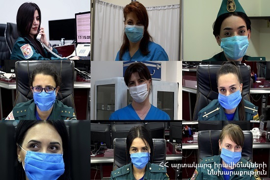 During the busy working day the women of the Ministry of Emergency Situations do not forget to smile, even under a mask