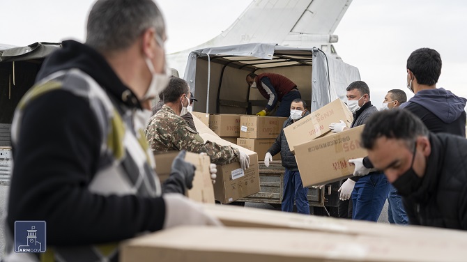 The second plane transported medical supplies and equipment to Armenia