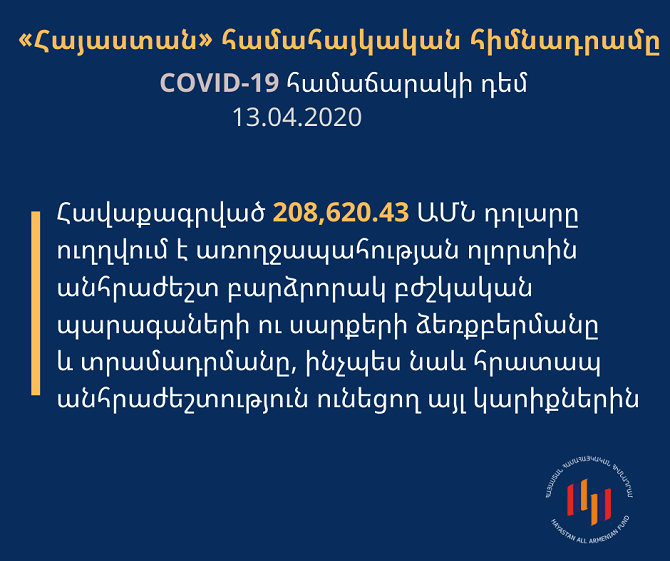  “Hayastan” All Armenian Fund’s continuous support to combat the COVID-19 pandemic