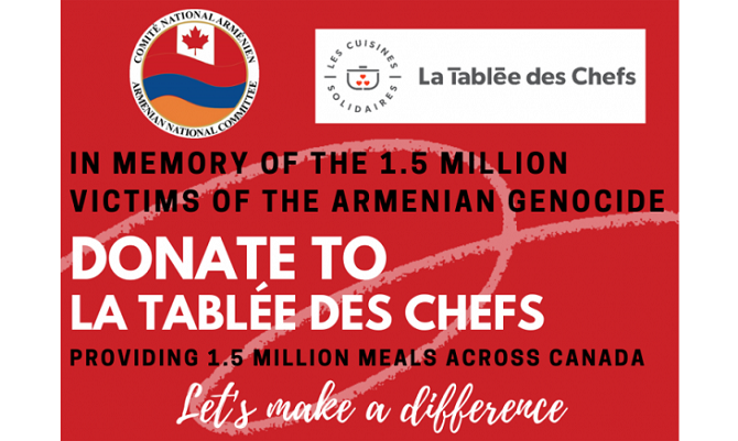 To mark 105th anniversary of the Armenian Genocide, ANCC urges community to donate to “La Tablée Des Chefs”