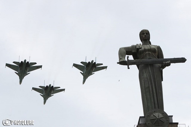 Victory Day air parade in the sky above Yerevan