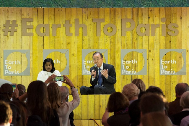 Former UN Secretary-General Ban Ki-moon taking part in “Earth To Paris” global live-streamed event during the UN Climate Change Conference (COP21) 2015 | Source: United Nations Photo Flickr