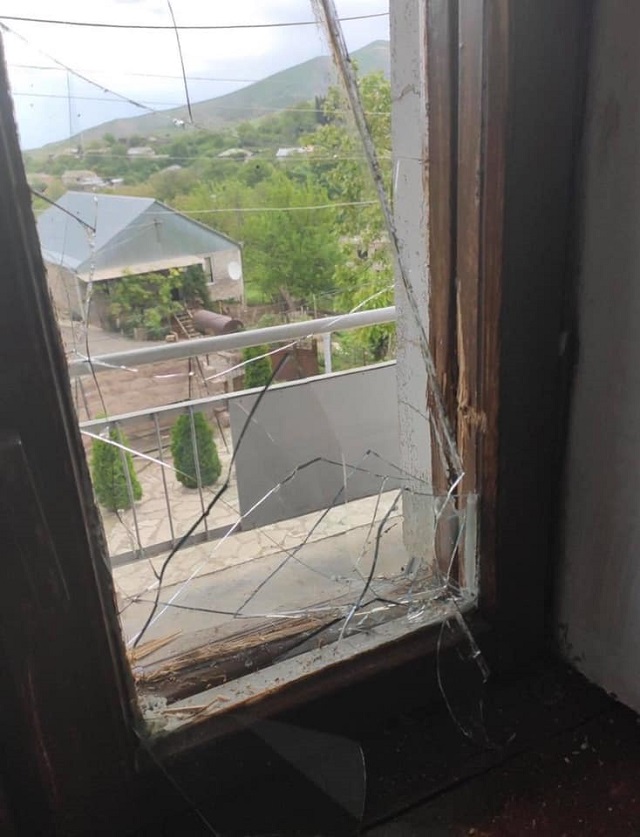 Window damaged in village of Berkaber, May 13, 2020 (Photo: Shushan Stepanyan, Press Secretary of the Minister of Defense at MoD of the Republic of Armenia)