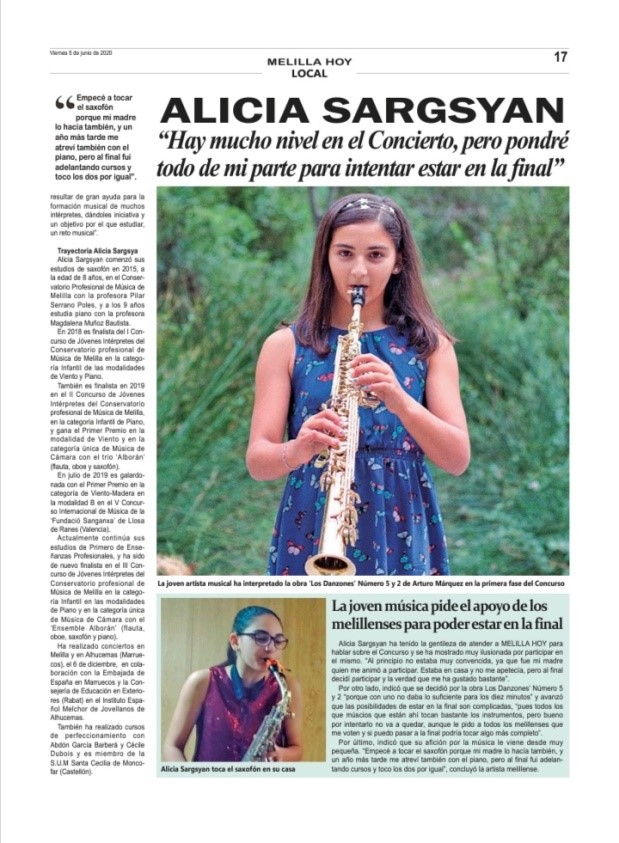 Local newspaper article about Alicia Sargsyan, continued