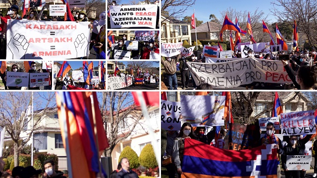 Sydney Armenians protest Azerbaijani aggression and threats at Canberra Embassy