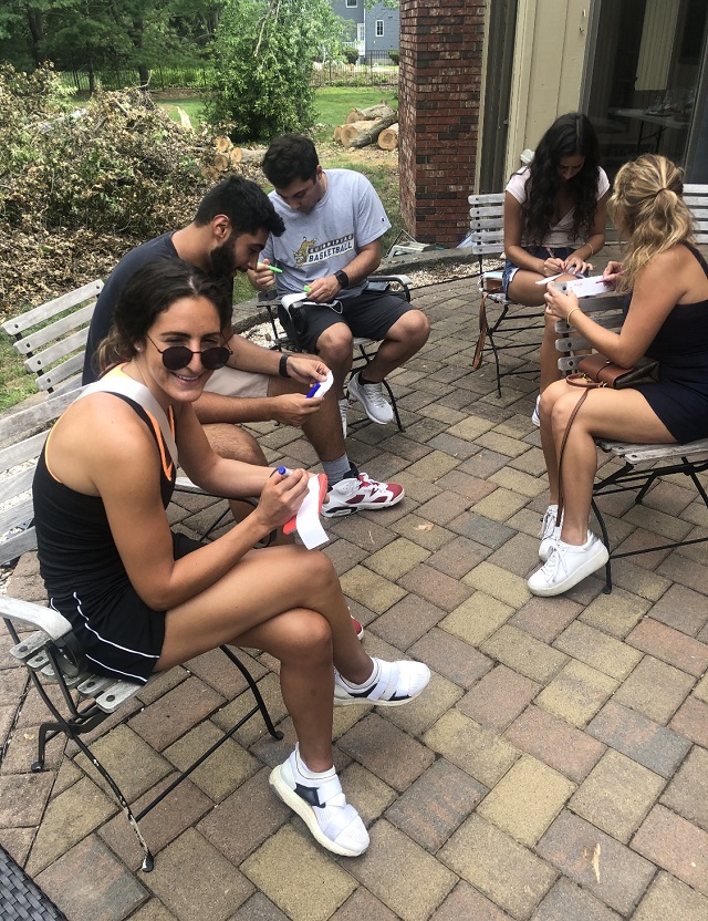 AYF members Theresa Jelalian, Alex Derian, Armen Alashaian, Katia Ariyan and Ema Bandazian brainstorm ideas.