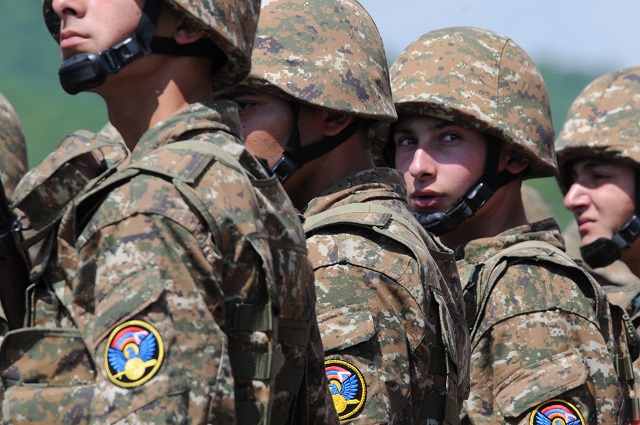 Artsakh soldiers on parade on Shushi Liberation Day. Photo (c) 2020 Matthew Karanian
